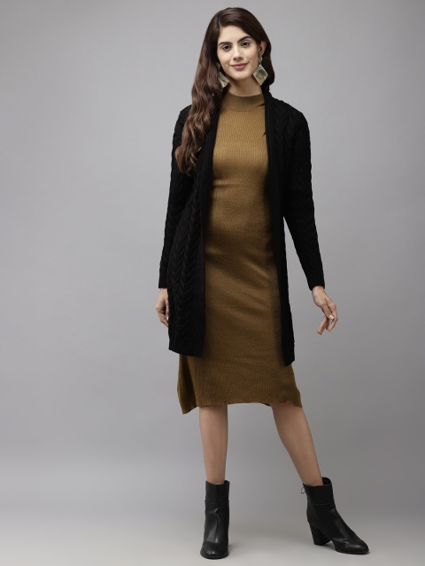 

Cayman Women Black Self Design Longline Shrug
