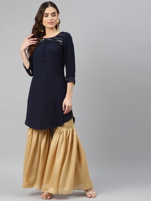 

Lakshita Blue & Beige Solid Kurti