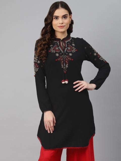 

Lakshita Black Floral Woven Design Kurti