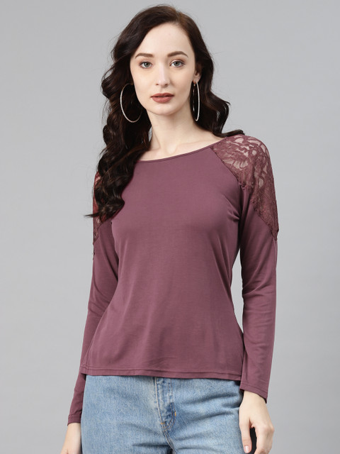 

Lakshita Mauve Solid Lace Detail Regular Top