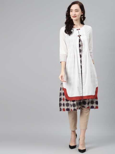 

Lakshita Navy Blue & White Ethnic Motifs Printed Kurti & Shrug