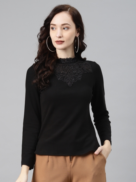 

Lakshita Black Solid Floral Lace Regular Top