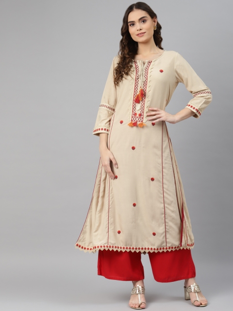 

Lakshita Beige Floral Embroidered Kurti