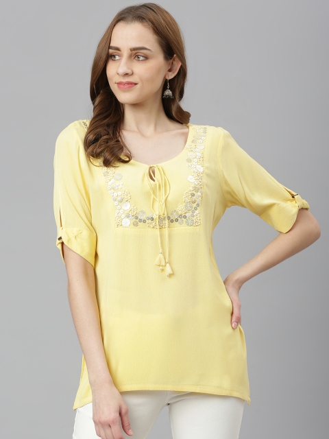 

Lakshita Women Yellow Pure Cotton Floral Embellished Kurti