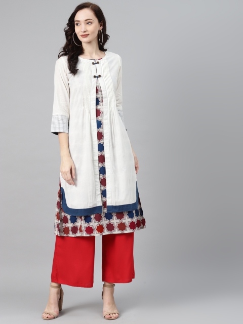 

Lakshita Maroon & White Ethnic Motifs Printed Kurti with Shrug