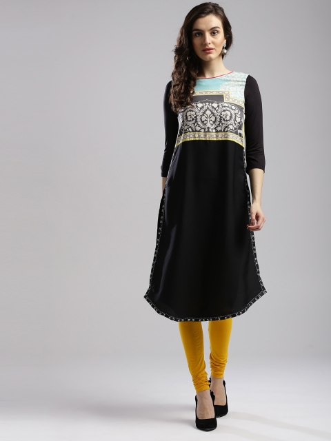 

W Women Black Yoke Design Straight Kurta