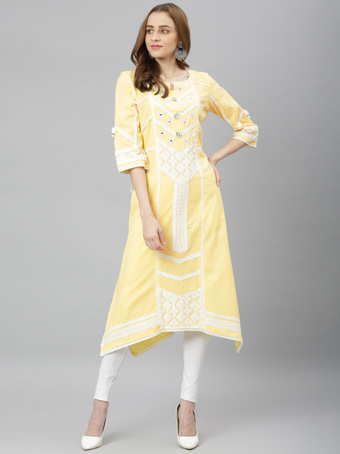 

Lakshita Women Yellow Geometric Embroidered Kurta