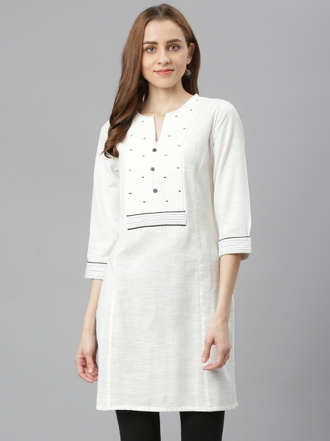 

Lakshita Women White Woven Design Pure Cotton Kurti