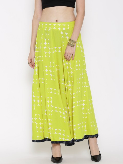 

W Women Lime Green Printed Palazzos