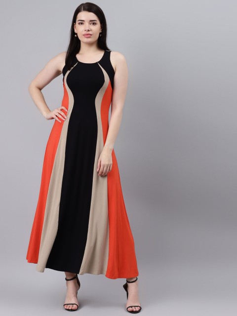 

Lakshita Black & Orange Colourblocked A-Line Maxi Dress
