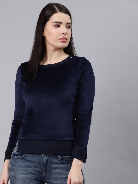 

Lakshita Navy Blue Velvet Regular Top
