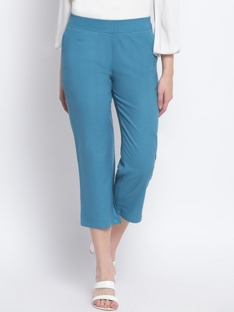 

Lakshita Women Turquoise Blue Straight Fit Trousers