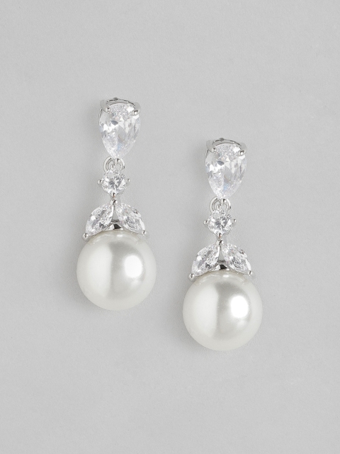 

Carlton London Silver-Toned & White Contemporary Drop Earrings