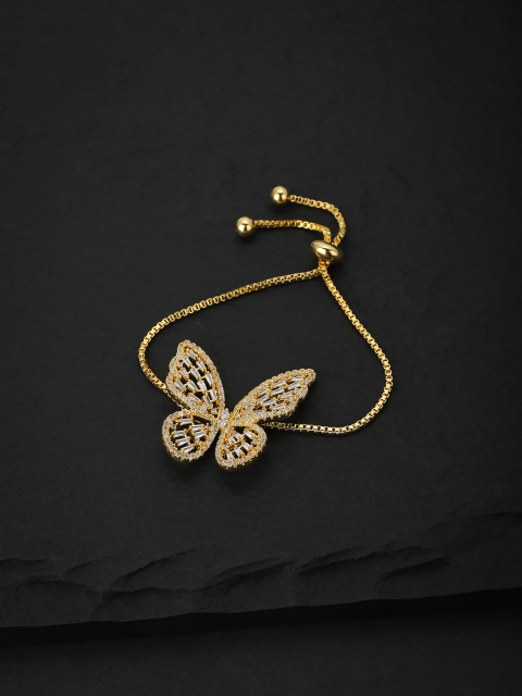 

Carlton London Women Gold-Plated Cubic Zirconia Handcrafted Butterfly Charm Bracelet
