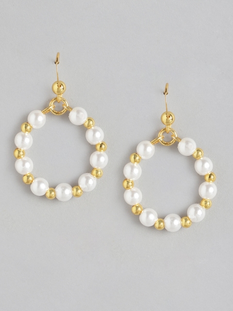 

Carlton London White & Gold-Toned Circular Drop Earrings