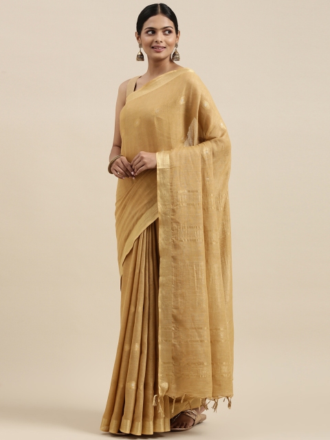 

swatika Brown Woven Design Linen Blend Bhagalpuri Saree