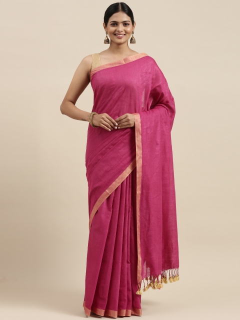 

swatika Pink Woven Design Zari Linen Blend Bhagalpuri Saree