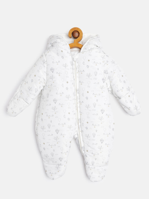 

mothercare Infant Kids White & Grey Printed Hooded Padded Snowsuit