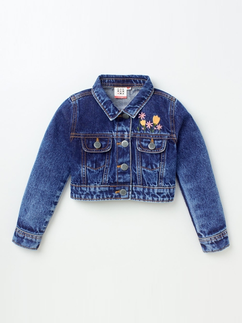 

Ed-a-Mamma Girls Blue Washed Crop Denim Jacket with Patchwork