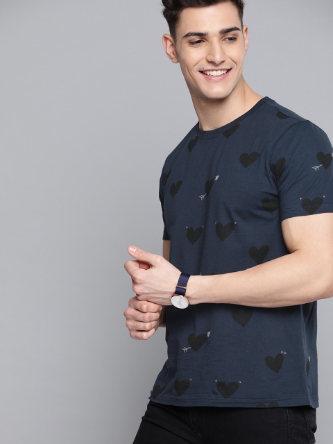 

Mast & Harbour Men Navy Blue & Black Pure Cotton Printed T-shirt