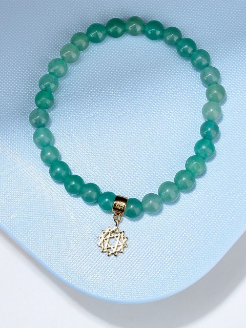 

Accessorize Women Green Brass Gold-Plated Semi-Precious Bead Elasticated Bracelet