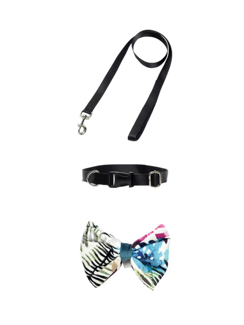 

WIGGLE TWIDDLE Black & Blue Solid Dog Leash & Bow Tie