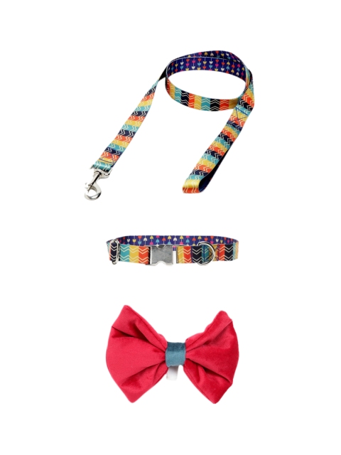 

WIGGLE TWIDDLE Yellow & Red Self-Design Leash & Red Bow tie