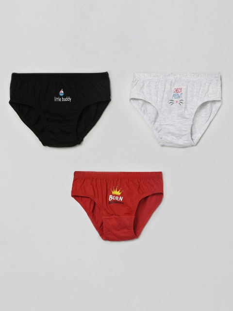 

max Boys Pack Of 3 Printed Cotton Basic Briefs, Red