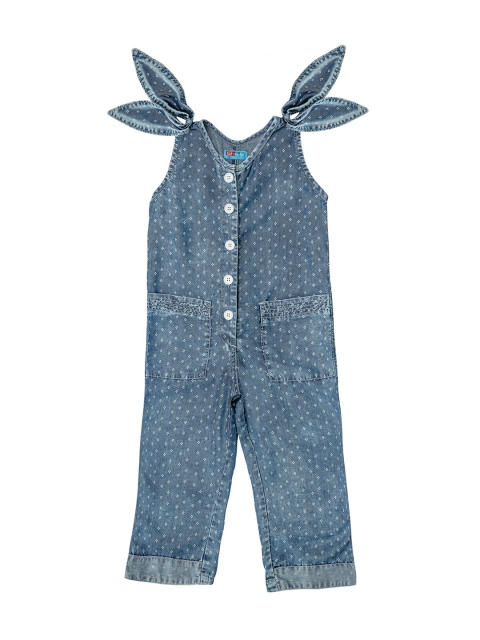 

Kid Studio Girls Blue & White Printed Cotton Jumpsuit