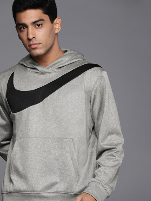 

Nike Men Grey Logo Printed Hooded Sweatshirt