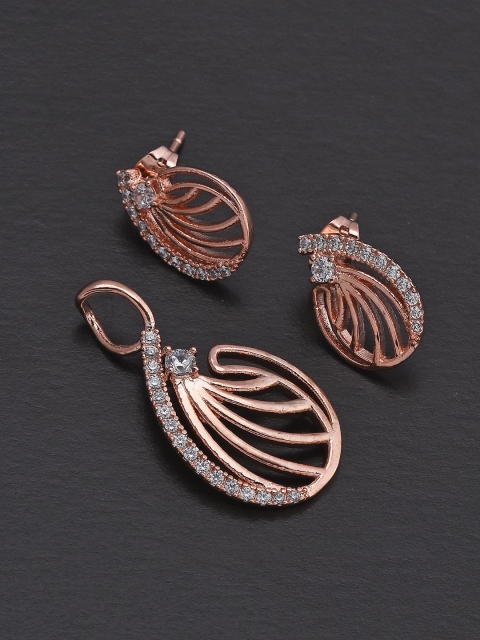 

Tistabene Women White & Rose Gold-Toned & Plated Oval Shaped Pendant Set