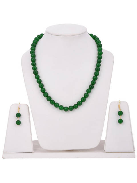 

Tistabene Women Green Beaded Single Stranded Necklace with Earrings Set