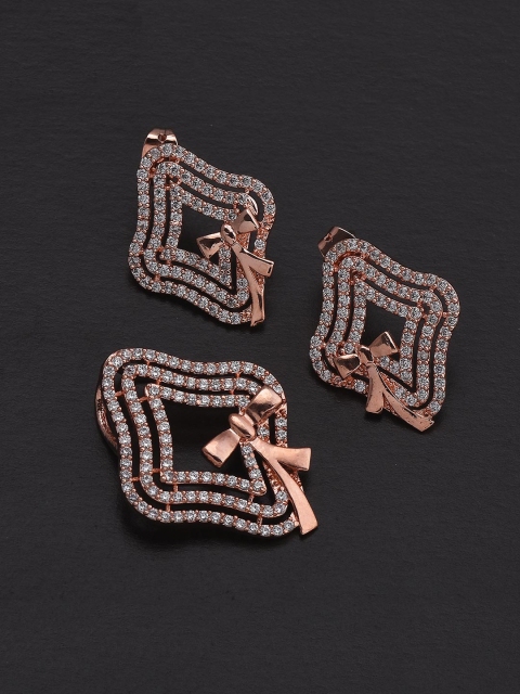 

Tistabene Rose Gold Plated Contemporary Bow Designer Pendant Set, White
