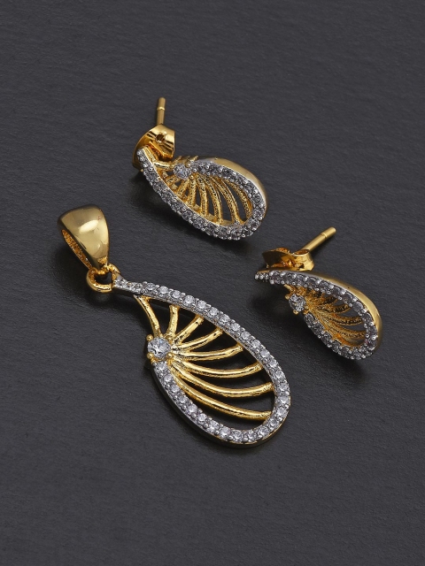 

Tistabene Women White & Gold-Toned Teardrop Shaped Pendant Set