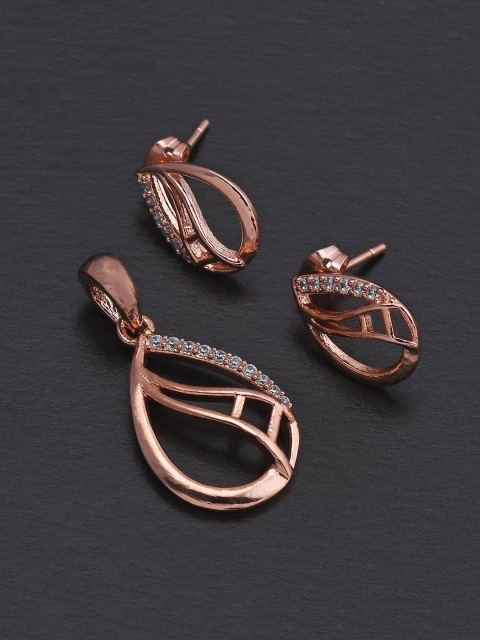

Tistabene Women White Wavy Designer Rose Gold-Plated Pendant & Earring Set