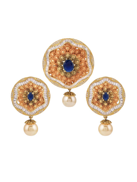 

Tistabene Women Blue & Gold-Toned Circular Shaped Antique Pendant Set
