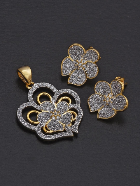 

Tistabene Women White Gold-Plated Floral Modern Style Pendant & Earring Set