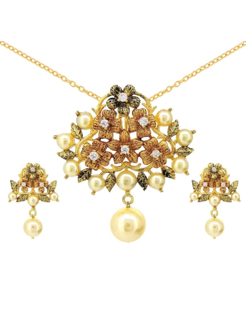 

Tistabene Women Brown & Gold-Toned Triangular Shaped Pendant Set