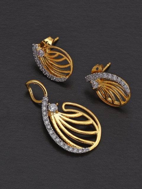 

Tistabene Women White & Gold-Toned Teardrop Shaped Pendant Set
