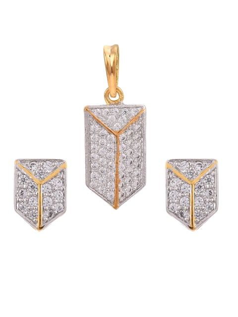 

Tistabene Woman Stylish Arrow Shaped Two Tone Plated Pendant Set, White