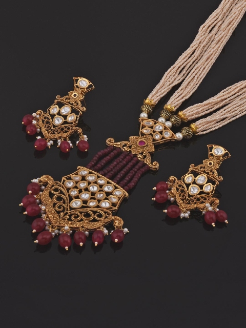 

Tistabene Red & Gold-Plated Traditional Kundan Meenakari Designer Jewellery Set