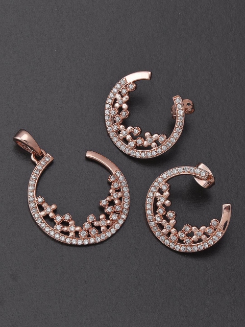 

Tistabene Women White & Rose Gold-Toned & Plated Half Moon Shaped Pendant Set