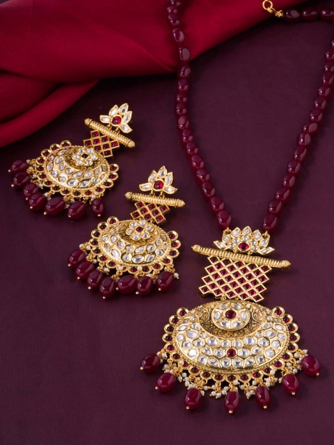 

Tistabene Women Red Kundan Designer Necklace Set, Gold