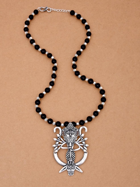 

Tistabene Black & Silver-Toned Silver-Plated Beaded Necklace