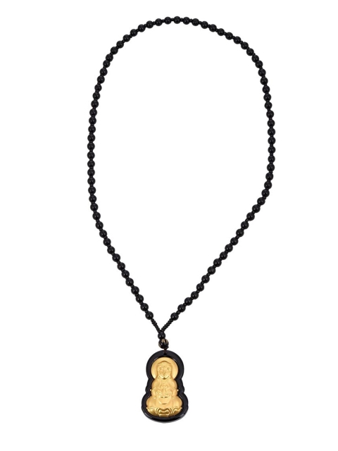 

Tistabene Black & Gold-Toned Gold-Plated Gautam Buddha Temple Necklace