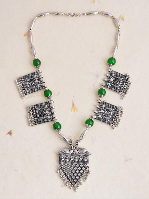 

Tistabene Green Silver-Plated Peacock Motif Necklace