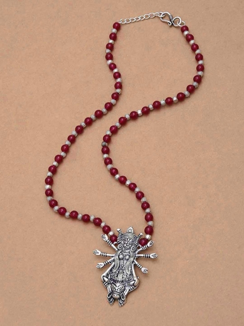 

Tistabene Red & Silver-Plated Beaded Small Mahagauri Necklace