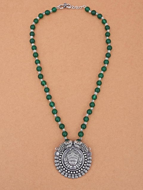 

Tistabene Green & Silver-Toned Silver-Plated Temple Necklace