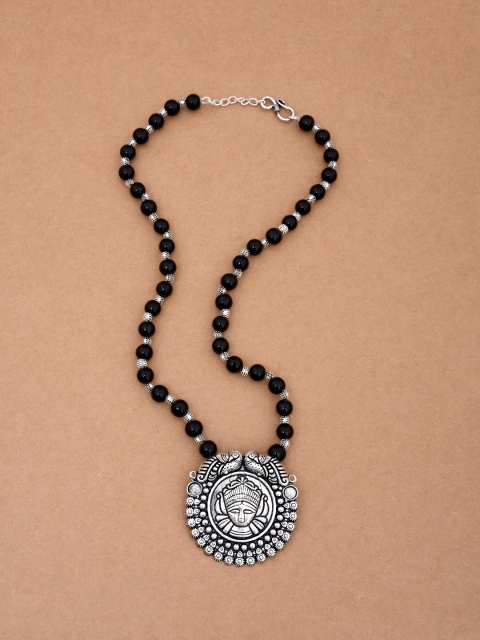 

Tistabene Silver-Toned & Black Silver-Plated Beaded Necklace