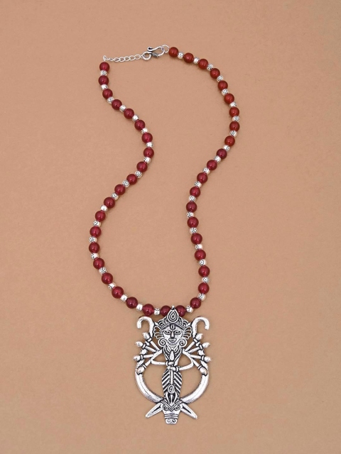 

Tistabene Silver-Toned & Red Beaded Tribal Mahagauri Necklace